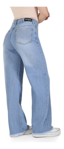 Nahana Jeans Recto Denim Rígido Con Apliques Y Desflecado 1