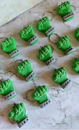 Creaciones de Azúcar y Papel Hulk Fist Keychains - 40 Pack in Cold Porcelain 2