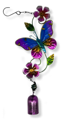 Adorno Móvil Mariposa. Con Flor Y Campana. Metal Y Vidrio. 0