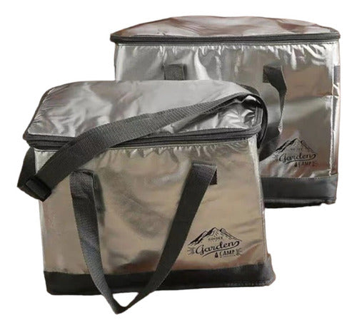 Silver Thermal Insulated Lunch Bag for Camping 33 x 19 x 26 15L 2