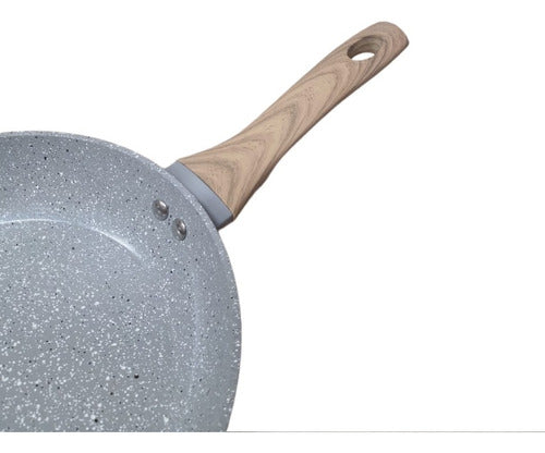 Tego 24cm Non-Stick Ceramic Frying Pan Gray Wood Handle 3