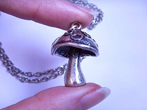 Silver Mushroom Pendant on 18 Chain Necklace 3D Magic Mushroom 3