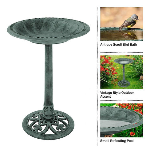 Pure Garden Patina Green Birdbath with Antique Design 2