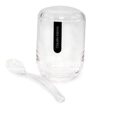 Sugar With A Lid And Acrylecal Transparent Glass Spoon - Azucarera Con Tapa Y Cuchara Acrilico Cristal Transparente