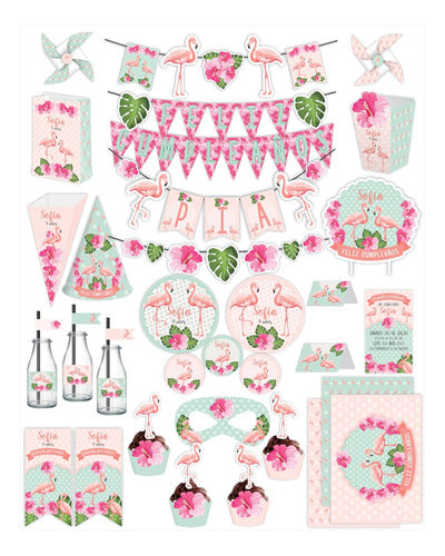 Boom - Printable Flamingos, Tropical, Flowers, Birthday Girl Kit 0