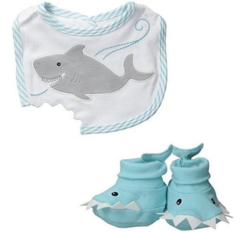 Baby Aspen Chomp and Stomp Shark Bib and Booties Gift Set 0