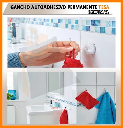 Tesa Percha Pared Gancho Autoadhesivo Cuadrado Metal 4u 4