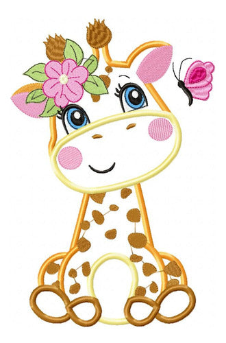 Elma Matrizes Giraffe Animal Embroidery Machine Matrix for Girls with Flowers 1347 0