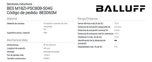 Balluff Sensor Inductivo M18 Pnp Na Conect M12 Basic Balluff Bes060m 3