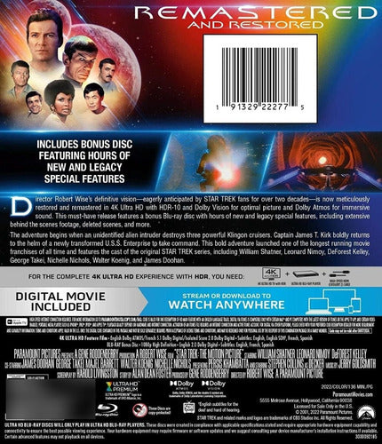 4K Uhd Blu-Ray Star Trek The Motion Picture Directors Cut