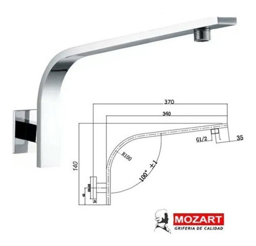 Mozart Curved Rain Arm 42 cm with Stainless Steel Rosette 8139 4