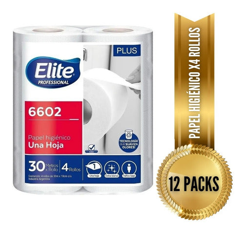 Elite Professional Toilet Paper White 48 Units, Pack of 12 X 4 Rolls 30m 0