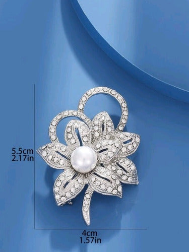 Schein Silver-Plated Bijou Brooch with Clear Crystals, Flower Shape 1