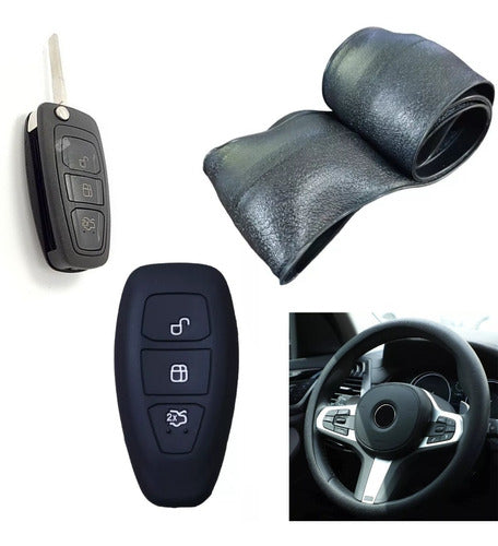 NL Cubre Volante + Funda Llave Silicona Ford Mondeo Negro 0