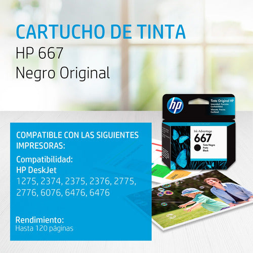 HP Original 667 Black Ink Cartridge 1