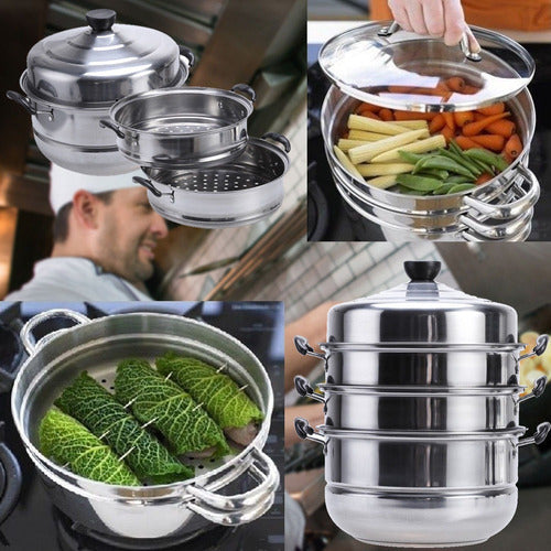 Generic 28cm 4pcs Steamer Pot Set 3-Tier Stainless Steel 1