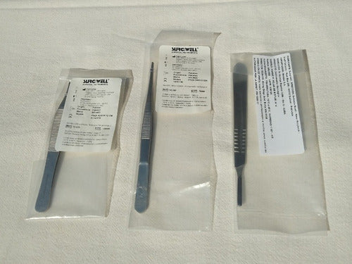 Surgical Stainless Steel Tweezers, Brussels, and Scalpel Handle Set 0