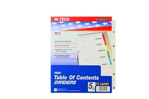 Kleer Fax Pdq Table Of Contents Dividers 5 Tab Set One 0