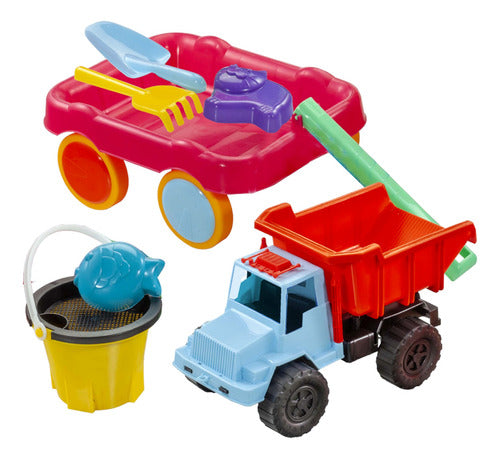 JNG Beach Set Dump Truck and Cart with Bucket and Shovel 0