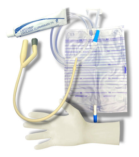 Euromix/Well Lead Foley Catheter Pack 2 Ways + 4 Urine Bags + Sterile Gloves + Lubricant Jelly 0