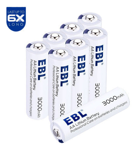 EBL 8PCS 1.5V 3000mAh Lithium AA Batteries LFB-AA up to 6X 3