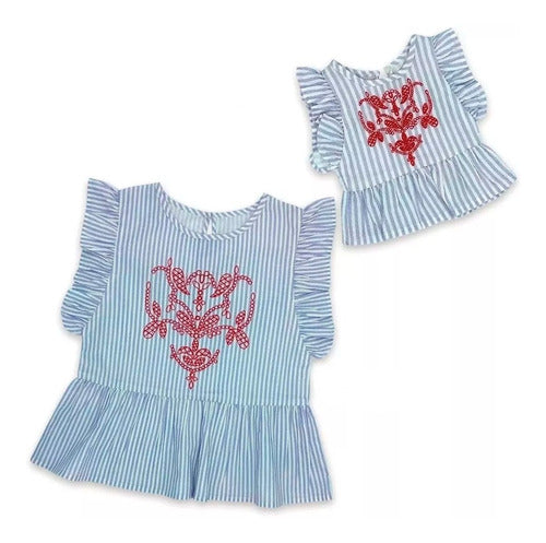 Witty Girls Confidence Trust Striped Blouse Set for Girls and Dolls 0