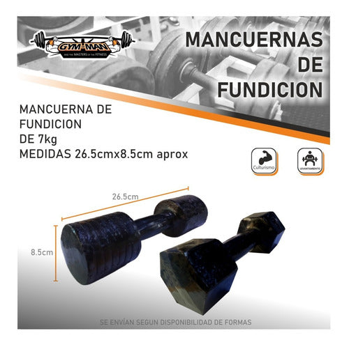 GYM-MAN Mancuerna Fundición Hierro 7kg X2 Redonda O Hexagonal Gym P 1