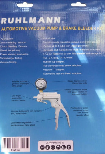 Vacuum Pump Brake Bleeder Test Sensor Kit Mityvac Ruhlmann Type 2