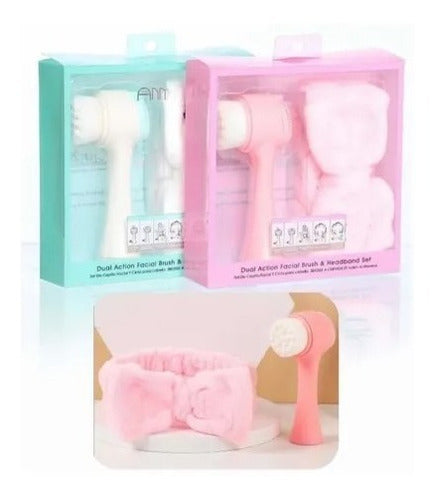 Facial Cleansing Kit with Double-Sided Manual Brush + Velvet Headband by Top-Ladies - Kit De Limpiador Facial Manual Doble Faz + Vincha Terciopelo