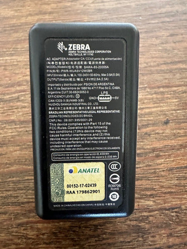 Fonte De Alimentação Coletor Zebra 2,5a E 5v Pwr-wua5v12w0br 3