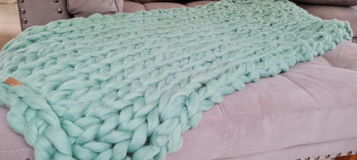 LONERA OMAR Extra Large Nordic Blanket 1.80 x 0.70 Handcrafted Aqua 6