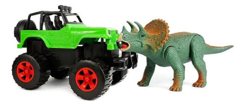 Jipe / Jeep Verde Com Dinossauro Triceratops - Dino Island 0