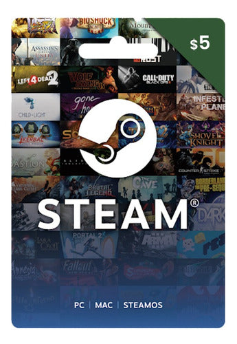 Tarjeta Steam $5 Dolares - Entrega Inmediata 0