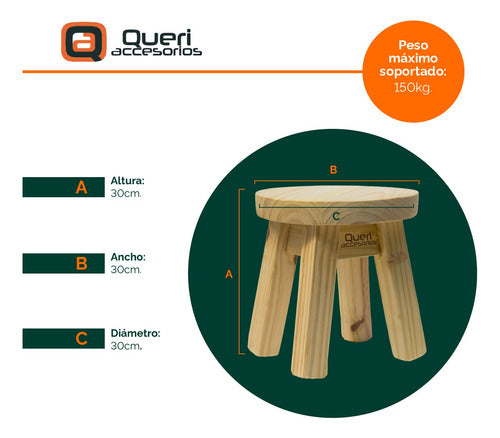 Queri Accesorios 2 Banquito Redondo Banco Taburete Silla De Pino Natural 30cm 2