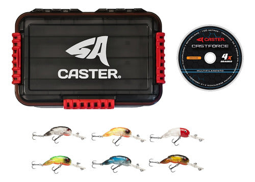 Fishing Combo Caster Box + 6 Waterdog Crawfish Lures 0