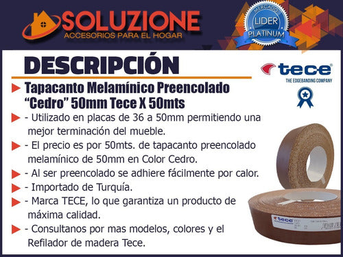 Tece Filo Melaminico Preencolado Cedro 50mm X 50metros 2