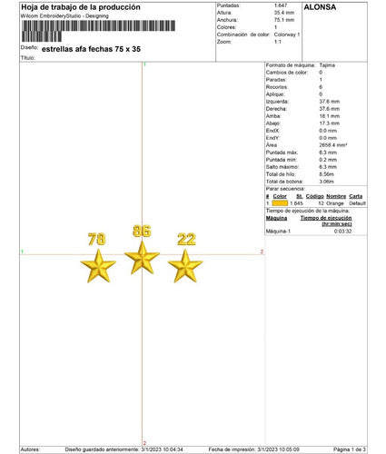 AFA Logo Embroidery Matrix: 3 Stars with Championship Dates 1