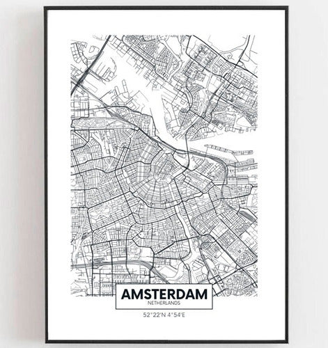 Marestudio Lámina Cuadro Imprimible Mapa Amsterdam - Ciudades Del Mundo 0