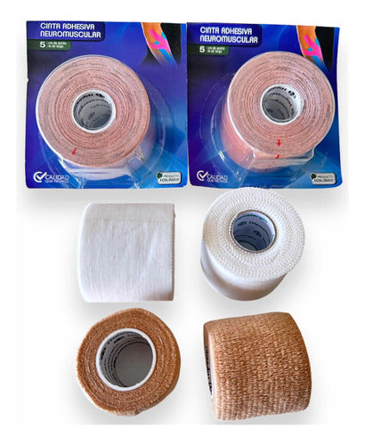 Orthopedic Sports Kit: Strapping Tape + Kinesiology Tape + Cohesive Bandage Set of 6 Rugby 0
