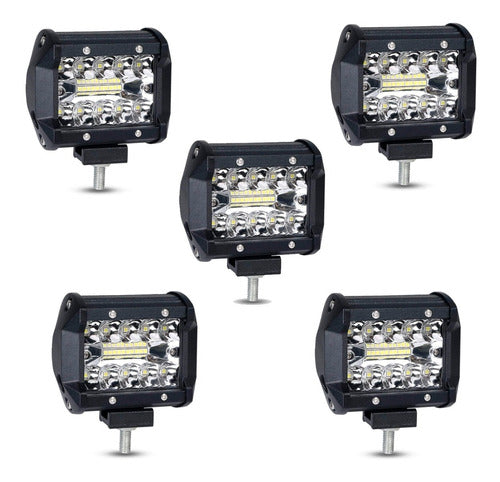 Kit 5 Faros Barra 20 Leds Led Universal 4x4 Atv Motos 0