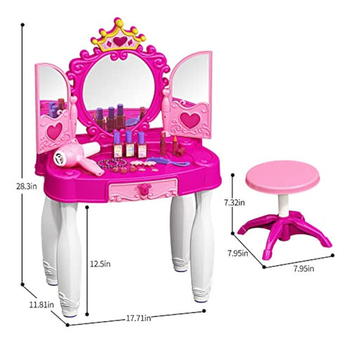 EOHEMERAL Toddler Makeup Table with Mirror and Chair, Kids Vanity Set with Accessories, Lights, and Music 5