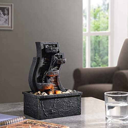 Peaktop Zen Indoor Tabletop Waterfall Fountain with LED Light 4