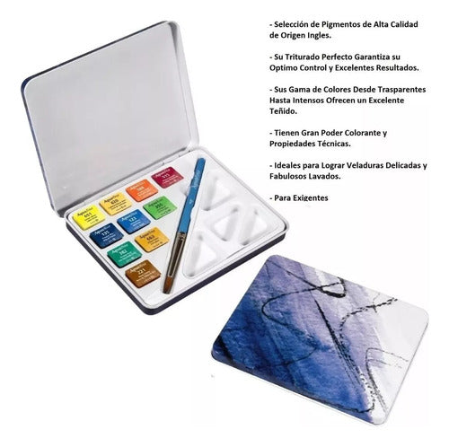 Daler Rowney Aquafine Watercolor Set in Tin X 10 + Canson A5 300gr Block 1