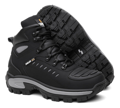 Bota Coturno De Couro Masculino Preto Cinza Adventure Trilha 2