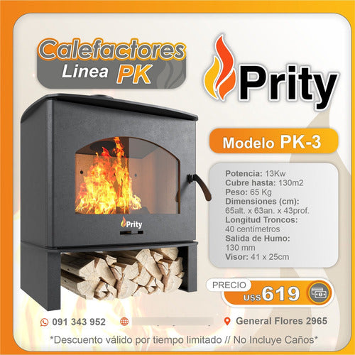 Calefactor A Leña Pk-3  Doble Combustión 13kw - 130 M2 5