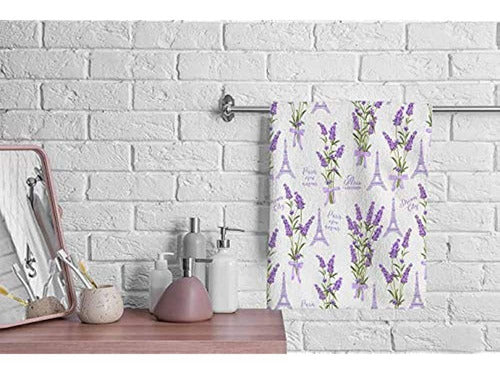 Ofloral Hand Towels Floral Cotton Lavender and Eiffel Tower Pattern 2