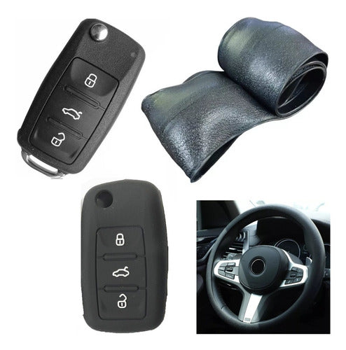 NL Steering Wheel Cover + Silicone Key Case - VW Golf GLI - Black 0