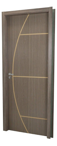 Kit Porta De Madeira Decorada 215x64cm Com Batente De Mdf 1