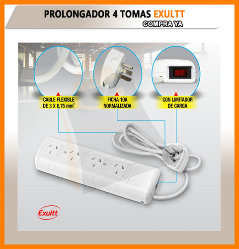 Exultt Electric Power Strip with 4 Outlets and 1.5m Cable 3