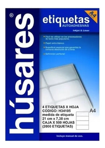 500 Sheets Self-Adhesive Labels Húsares H34105 A4 21x7.38 0